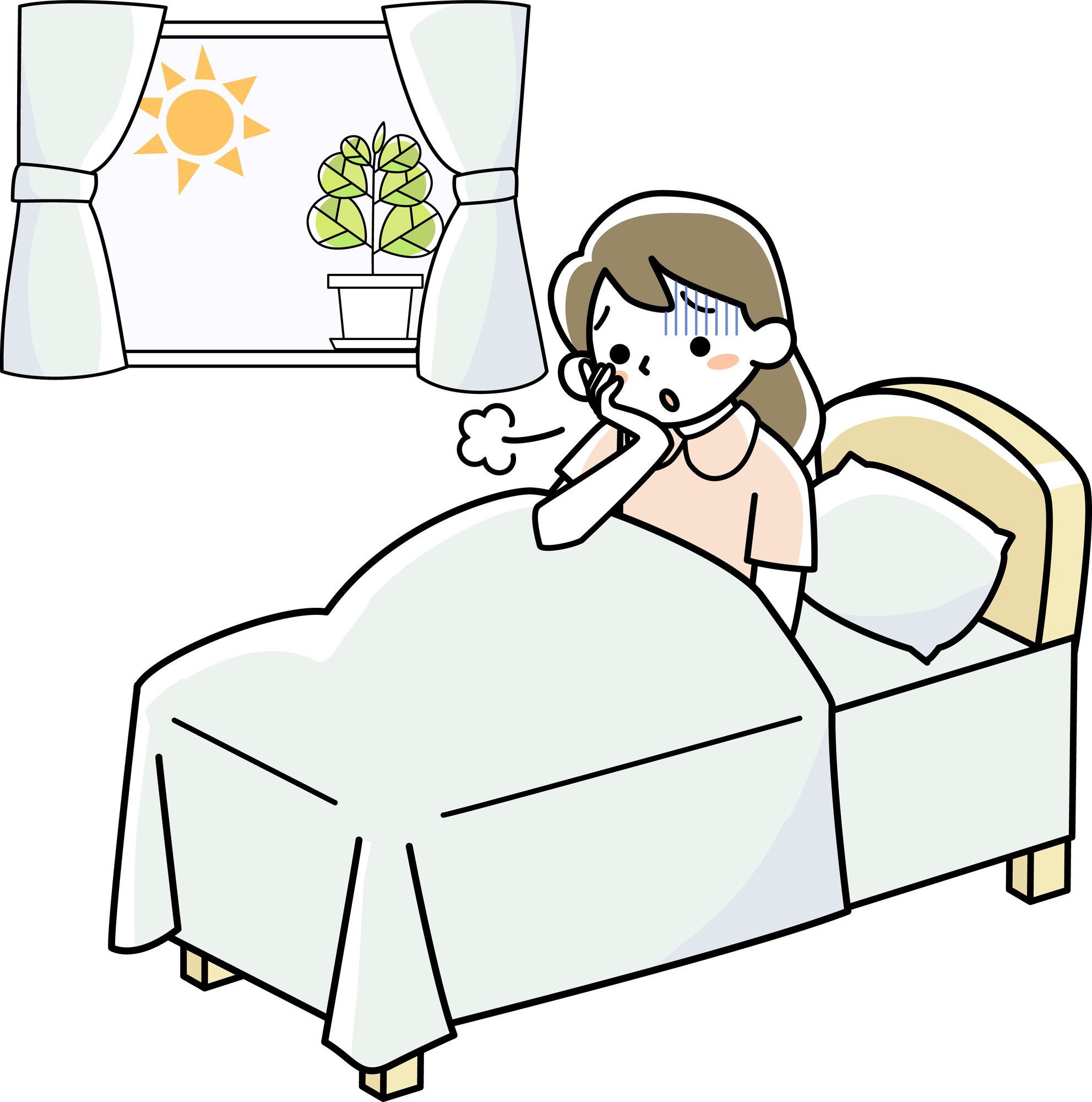 睡眠後に疲れが取れていない様子の女性のイラスト